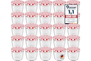 Wellgro® Preserving Jars with Screw-On Twist Off 82 Checked Lids 230 ml 8.5 x 6.5 cm Diameter x Height Glass / Metal Red Made in Germany Various Quantities Available