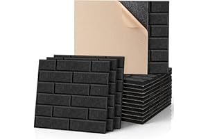 Trafagala 12 Pack Sound Proofing Panels Brick 9mm Thickened Acoustic Foam Panels Self-Adhesive, High Density Acoustic Wall Panel for Recording Studio, Home, Offices 12"×12"