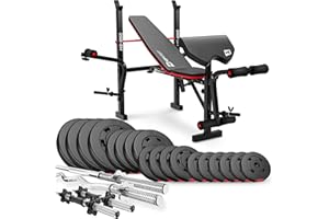 ‎HS HOP-SPORT Hop-Sport Hantelbank mit Curlpult, Butterfly, Beincurler & klappbarer Trainingsbank, inkl. 38 kg bis 129,5 kg Hantelset, SZ-Stange, Langhantel, Kurzhanteln – Fitnessbank für Heimtraining