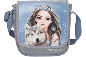 Depesche 13153 TOPModel Wolf - Mała torba na ramię w kolorze ciemnoniebieskim, z motywem modelu, gwiazdkami i brokatem, torba z regulowanym paskiem na ramię