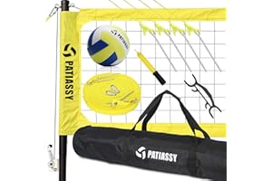 Patiassy Professional Portable Volleyball Sets for Backyards, Beach, Outdoor - Volleyball Net and Ball Set System with Winch System for Anti Sag Net + Adjustable Poles, Yellow