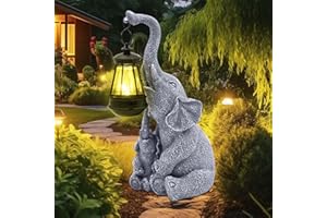 Homirty Estatuas de Elefantes con Luz Solar – Decoración de Jardín Exterior Resistente, Figura de Elefante Madre y Bebé con Linterna LED, Regalo Original para Mujer, Madre, Cumpleaños o Navidad