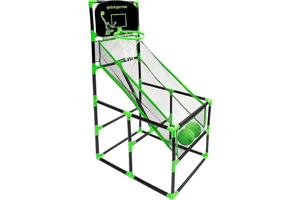 Global Gizmos 55639 Panier de Basket-Ball d'arcade/intérieur/extérieur/Facile à Assembler/2 balles et Pompe incluses/Jeux pour enfants/86 cm x 46 cm x 139 cm
