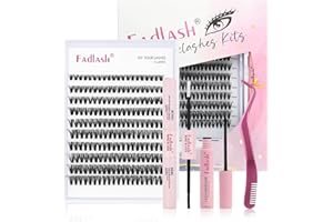 ‎FADLASH Fadlash Wimpern Extensions Set Wimpern Cluster, Wimpern Kleber Bond & Seal, Wimpern Entferner und Wimpernpinzette, Wimpern Einzeln DIY Wimpernverlängerung Set für Anfänger(40D-0.07D, 8-16mm, Kit)
