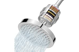 Juego de Cabezal de Ducha con Filtro Voolan, Filtro de Ducha de Lluvia de 23 Etapas, Elimina el Cloro y los Metales Pesados, Cabezal de Ducha de Lluvia de Alta Presión de Lujo de 15cm (Cromado)