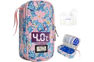 YOUSHARES Muttermilch Kühltasche mit Temperaturanzeige für 4-6 Muttermilchbeutel, tragbare Isoliertasche zur Muttermilch Aufbewahrung, inkl. 2 Kühlakkus für Reisen, Kita oder Arbeit (Pastellblumen)