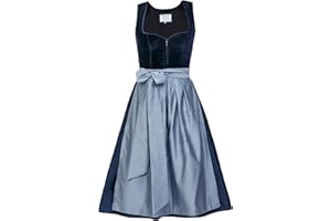 Edelnice Trachtenmode Exklusives Designer Midi Dirndl Luna Samt blau inkl. Dirndlschürze Gr. 32-54