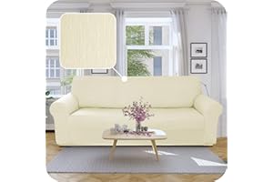 Deconovo Copridivano 3 Posti Elasticizzato con Braccioli, Antigraffio per Gatto, Universale Antiscivolo, Protezione Divano Lavabile Facile da Pulire, Beige