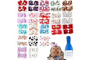 JpGdn 50Pcs Dog Hair Bows with Rubber Bands Cats Topknot Bow Ties Hair Grooming Accessories for Small Medium Long Hair Puppy Doggy Kitty Kitten