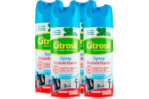 Citrosil Hemskydd, desinficerande spray med sanna mint essenser, tar bort bakterier och bakterier, noll fläckar på tyger, eliminerar dålig lukt, 300 ml x 4 stycken