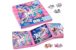 CUTTEEYFYRY 36pcs Unicorn Magnetic Puzzles for Kid,Travel Puzzles for Kids Ages 3-8,Girls Puzzle for Improve Intelligence,Toddler Jigsaw Puzzles,Airplane Activities for Kids Birthday Gifts