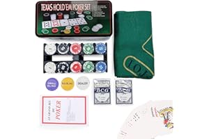 MAGIC SELECT Gioco di Poker. Set da Poker Texas Hold Em. Kit Gioco del Poker con 200 Fiches, 2 Set di Carte, Bottone Dealer, Small-Big Blind, Tappetino, Scatola di Metallo, Manuale delle Regole in PDF