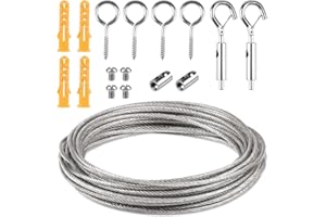 SVALOR Zestaw lin drucianych do roślin pnących, 5 m x 2 mm, linka stalowa z oczkami i haczykami, zestaw napinający – do zawieszenia, liny do firanek, roślin pnących, linka do zasłony prysznicowej, 17 sztuk