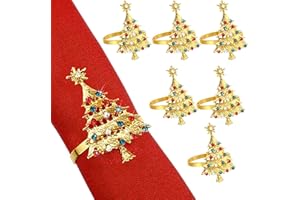 SYMPHONYW Christmas Napkin Rings Set, 6 Pcs Christmas Tree Napkin Buckles Holders Table Decor for Xmas Thanksgiving Wedding Birthday Party Dinner Supplies