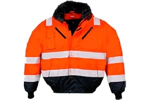 LeiKaTex Warnschutz-Pilotenjacke Winter gefüttert 4 in 1 Funktion mit Kapuze, Winddicht & Wasserabweisend für Herren und Damen (S - 4XL, Neongelb, Warnorange)