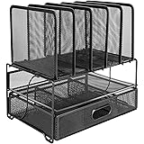 Amazon Basics Organizer da scrivania in rete con cassetto a scorrimento, due scomparti e 5 sezioni verticali, Nero