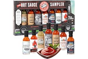 TOPLINE Hot Sauce Gift Set for Mens Gifts - Food Truck Chilli Hot Sauce Set of 7 Street Food Sauce Bottle Heat Pack. Great Christmas Gifts for Men, Stocking Fillers, BBQ Hot Dogs, Birthday Gifts for Women