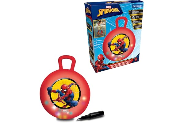 Lexibook, Spider-Man, uppblåsbar hoppboll, handpump ingår, säker och hållbar plast, röd, BG040SPLXB
