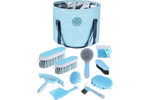 Harrison Howard Horse Grooming Kit 9-Piece Equine Care Series Horse Brush Sets with Organizer Tote Bag Soft Blue