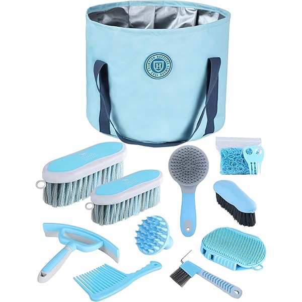 Kit De Toilettage Pour Cheval Kerbl - Boîte Violette Avec 8 Accessoires (grattoir, étrille, Brosses, éponge...) - Pour Enfants Et Débutants