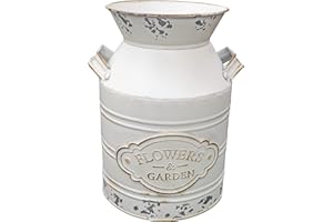 Soyizom Jarrón rústico vintage de metal galvanizado Shabby Chic con jarro de regadera, jarra de estaño, estilo francés, jarra con mango para decoración de cocina, grande, 9.8 pulgadas de altura