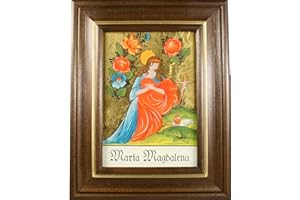 Hinterglaswerkstätten - Hinterglasbild/Patronatsbild Hl. Maria Magdalena 1" mit braun gebeizten Holzrahmen, handbemalt mit Legende des Heiligen auf der Bildrückseite, ca. B: 12,5 x H: 16 cm