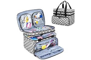 BAFASO Bolsa para Kit de Costura de Doble Capa, Costurero Grande con 2 Bolsillos Desmontables, Bolsa de Costura (Sola Bolsa), Puntos Gries
