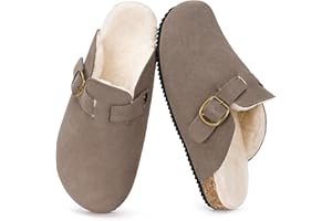 Dokela Chaussons Sabots Femmes Homme Mules Pantoufles avec Cuir Fermé Semelles Liège avec Réglable Boucle Chaussures d'hiver Doux et Chauds 36-48