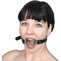 Lockable BDSM mouth gag with 2 metal rings (diameter 4cm) for wide ...