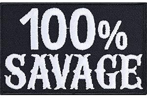 EXPRESS-STICKEREI Toppa ricamata da applicare con ferro o cucitura: Patch "100% SAVAGE" | Biker Heavy Metal | toppe termoadesive per cucitura | Motociclista | Applicazione giacca/vestito/jeans/koffer | 80x50mm