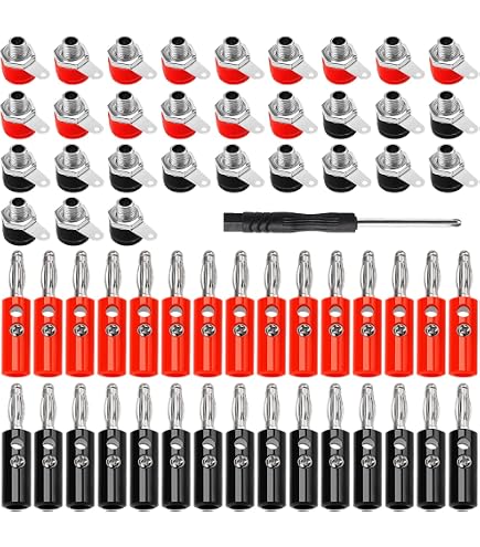 Lot De 4 Prises Bananes Pour Haut-parleur - Modules Keystone Rouge/noir Plaqués Or - Pour Installation Encastrée