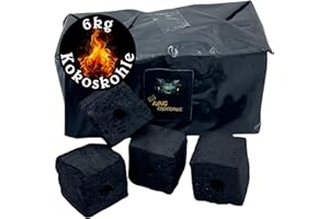 King Crocodile Kokosnuss Kohle Cubes 40x40mm 6kg I Kohlewürfel mit Zugloch I Nachhaltige Naturkohle mit Langer Brenndauer & wenig Asche I Grillkohle mit geringer Rauchentwicklung