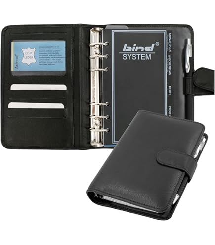 ALMADIH Lederen A6 organizer met ritssluiting, kalender 2024 en notitieblok premium rundleer zwart in geschenkdoos – leren map schrijfmap afsprakenplanner aktetas A6OSch