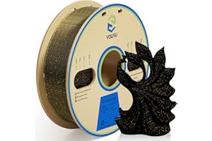 YOUSU Filamento PLA para impresora 3D con purpurina de 0.069 pulgadas, se adapta a la mayoría de impresoras FDM/FFF, filamento negro brillante con efecto dorado 3D de 2.2 libras