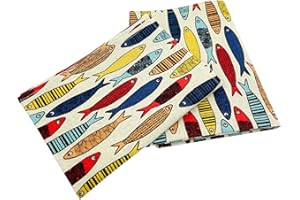 ‎GER3AS Ger3as 2er-Set: Gourmet Geschirrtücher Küchenhandtücher Leinen/Baumwolle Handtücher Tücher 50x70 cm Halbleinen Stonewashed Jacquard oder Bedruckt (Bedrucktes Halbleinen Küchentuch Fisch)