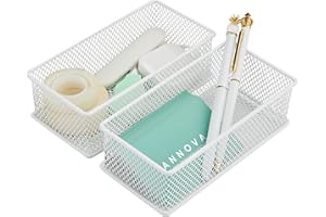 Annova Mesh Drawer Cabinet and Shelf Organizer Bins Storage Basket School Office Supply Holder Tray- Set of 2 (White, 15x7.5x5 cm)