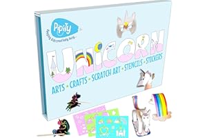 Pipity Unicorn Arts and Crafts Set | Paper Craft, Colouring, Drawing, Stickers, Stencils, Scratch Art and Puzzle Activity Kits for Kids|Gifts for Girls Age 5,6,7,8,9