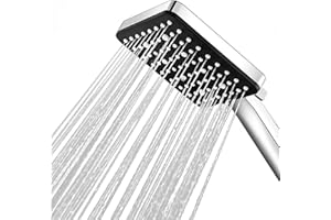 Pommeau de Douche Carré, Magichome Pommeau Douche Haute Pression, Pomme Douche Economie Deau Puissante de Remplacement Réglable Universelle, Douchette Douche 6 Modes, Chromés