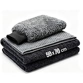WONKEY - Mikrofiber Oto Yıkama Temizleme Seti | Ara&ccedil; Kurulama Havlusu + Otomobil Cam Bezi + Araba Yıkama Eldiveni Paketi, Pro