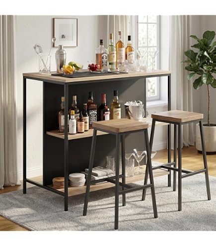 Priti Bistro Bar Table Counter Table With 2 Shelves Metal Frame
