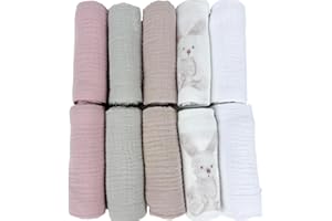 10er 50x30cm Satz Pastellfarben Musselin Baumwolle Spucktücher Mulltücher Saugstark Waschlappe Stoffwindeln Mullwindeln Plumeri