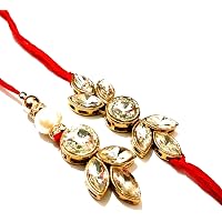 JN HANDICRAFT Gold Non-Precious Metal Kundan Couple Rakhi for Men and Women