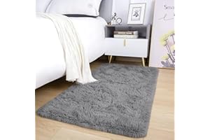 AMEHA Rugs Living Room - Grey Area Rugs for Bedroom Non-Slip - Modern Super Soft Fluffy Shaggy Thick Pile Small Rug Non-Shedding, 50cm x 80cm