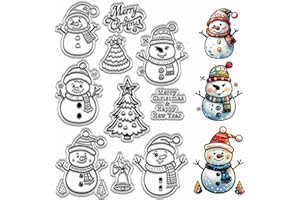 CRASPIRE Sello de Goma Transparente de Feliz Navidad Muñeco de Nieve Pino Sello de Silicona Transparente Reutilizable Vacaciones Invierno Decoración Manualidades Álbumes