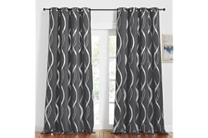 PONY DANCE Cortinas Opacas Salon Dormitorio Moderno con Ojales de Curvas Plateadas para Habitación 2 Paneles 140x245cm Gris