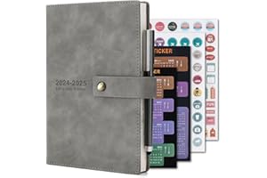 HOLDERZWU Academic Diary 2024-2025,Daily Planner,A5 Day Per Page,Daily Diary from Jul 2024-Jun 2025,Hard Cover Organisers Journals with Pen,Bookmark,Monthly Tabs,Stickers and Inner Pocket-14.5x21.5 cm (Gray)