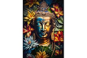 QENSPE 5D Diamond Painting Estatua de Buda Cuadro Diamante Completo, Buda Flor Diamond Art Kit para Adultos Niños, Rhinestones Bordado Punto de Cruz DIY Decoración Hogar Marrón 30x40cm