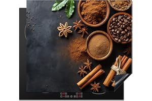 KitchenYeah© Copri Piano Induzione 60x52 cm Cucina Coprifornelli Copertura Protezione Cottura Tutto per la Cucina Cannella - Calcestruzzo - Caffè - Bastoncini di cannella - Spezie