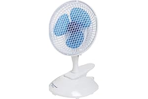 Bestron Ventilateur de table à clip 2 en 1, Ajustable verticalement et horizontalement, Hauteur : 33 cm, Ø 19 cm, 15 W, Blanc