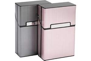 LAOYE 2 pcs Etui Boite a Cigarettes Homme Porte Cigarette Femme en Aluminium Paquet de Cigarettes Fermeture Aimantée (Gris + Or Rose)